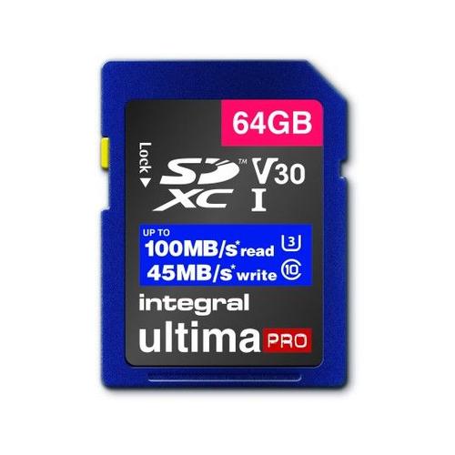 Integral - Carte mémoire flash - 64 Go - Video Class V30 / UHS-I U3 / Class10 - SDXC UHS-I