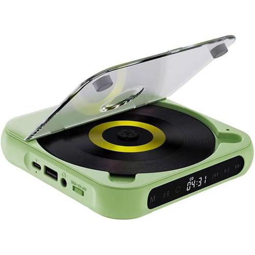 Lecteur CD Portable Haut-Parleur Bluetooth, Lecteur de Musique CD Mural avec Radio FM - Vert