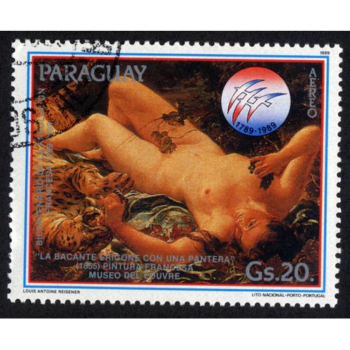 Timbre La Bacante Erigone Con Une Pantera.1855.Pintura Francesa.Paraguay.Gs.20.
