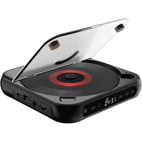 Lecteur CD Portable Haut-parleur Bluetooth, Lecteur de Musique CD Mural avec Radio FM -Noir