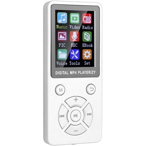 Musique MP3 MP4 Player 8G Bluetooth Support Carte mémoire 32G Huit-Diagram Tactics Boutons Lecteur de Musique numérique Support Musique, Radio, Enregistrement, Vidéo, E-Book(Blanc)