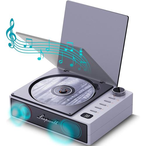 Lecteur CD Portable, Lecteur CD de Bureau Rechargeable avec Bluetooth et Haut-Parleur HiFi Poste CD Rétro Lecteurs CD Audio Personnels avec Radio FM USB AUX Optique Blanc