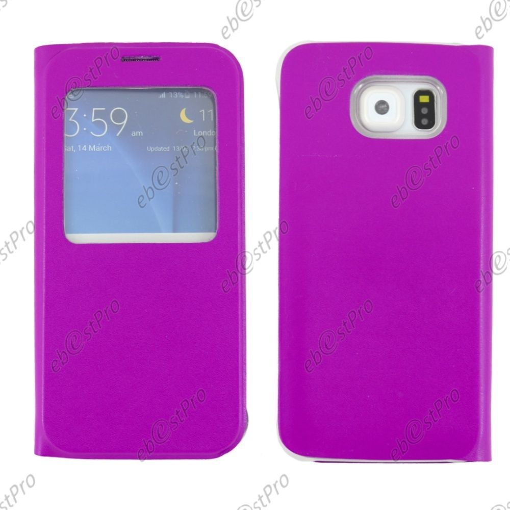 Ebeststar ® Housse Pochette Protection Coque Etui Type S-View Pour Samsung Galaxy S6 Sm-G920f, G920, Couleur Violet + 1 Film Verre Trempé