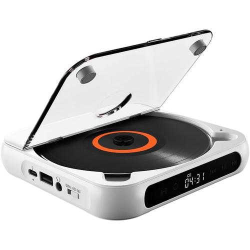 Lecteur CD Portable Haut-Parleur Bluetooth, Lecteur de Musique CD Mural avec Radio FM - Blanc