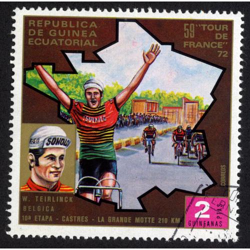 Timbre Republica De Guinea Ecuatorial.59 Tour De France 72.10 Etapa Castres-La Grande Motte.2ptas