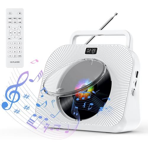 Lecteur CD pour Maison Bluetooth Mecteur CD de Bureau avec Haut-parleur prise Casque Radio FM Boombox avec Télécommande Support Réveil Minuterie USB aux TF Card Play