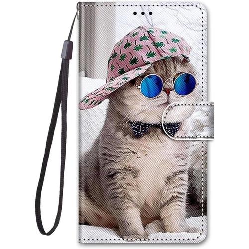 Miagon PU Cuir Coque pour Samsung Galaxy S23 FE,Coloré Motif Portefeuille Étui Housse Cover avec Stand Support Porte-Cartes de Crédit,Chapeau Chat