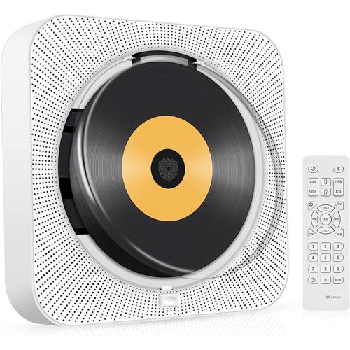 Lecteur CD Portable avec Bluetooth USB - Haut-Parleur HiFi Mural avec télécommande - Lecteur CD Multifonction avec Protection Contre la poussière - Radio FM - Lecteur de Musique MP3