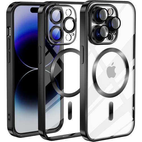 Magnétique Coque Pour Iphone 14 Pro Max, Compatible Avec Magsafe, Protection D'objectif Tout Compris, Etui Transparent Silicone Ultra Mince Housse Fine Antichoc Case - Noir