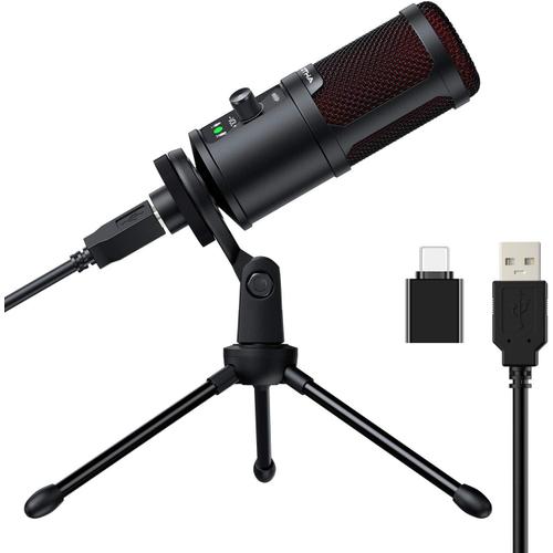 USB Microphone à Condensateur pour PC, Micro PC Cardioid pour Podcast, Enregistrement, Gaming, Youtube, Voix Off, Skype, Twitch, Discord, pour Ordinateur Laptop