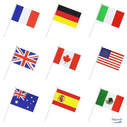 Mini drapeau international sur bâton de 50 pays, bannières sur bâton, décorations de fête pour défilés, jeux olympiques, coupe du monde, bar, événements sportifs scolaires, festivals