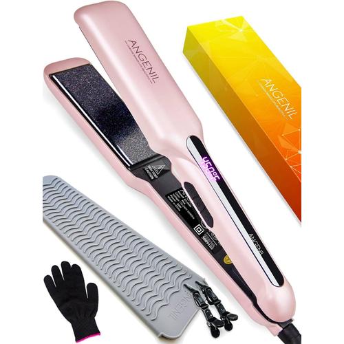 4.1 Cm Lisseur Cheveux Larges, Fer À Lisser Professionnel Pour Les Cheveux Épais, Lisseur Boucleur Cheveux 2 En 1 Ceramique, Lisseur De Voyage Double Tension, Tapis Pour Fer A Lisser