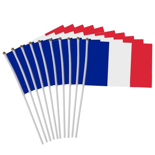 Petit Drapeau Français avec Ba-ton, 30 Pcs Drapeau Tricolore Bleu Blanc Rouge Tenus à manivelle Fanions pour 2024 Jeux Olympiques Fête Défilés Coupe du Monde Événements Sportif Décoration Jardin Bar