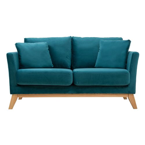 Canapé Scandinave 2 Places Déhoussable Velours Bleu Pétrole Oslo