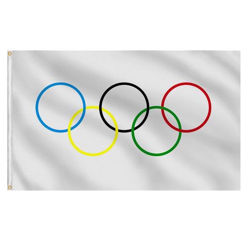 Drapeau Olympiques de Paris 2024-150 x 90cm Drapeau à 5 Anneaux Pour la Décoration Intérieure et Extérieure des Bars, Stades et Lieux de Spectacle