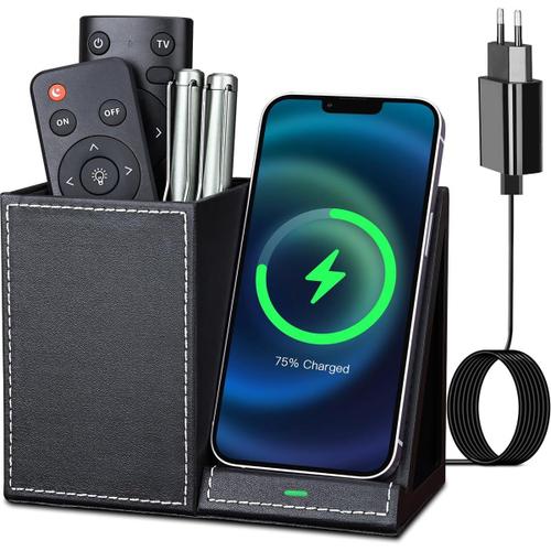 Organisateur de Bureau avec Chargeur sans Fil Rapide, Rangement de Bureau Pot a Crayon avec Chargeur Induction pour iPhone 14/13/12 Series, Samsung Galaxy S23/S22/S21/Note 20/Note 10 (M-Noir)