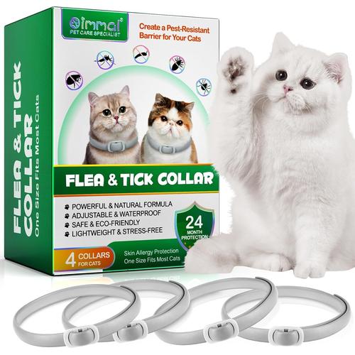 Collier Anti-Puces Et Anti-Tiques Pour Chat 4pcs, 24 Mois De Protection Efficace, Protection Contre Les Allergies Cutanées, Doux Et Confortable, Ajustable Et Imperméable, Convient À Tous Les Chats