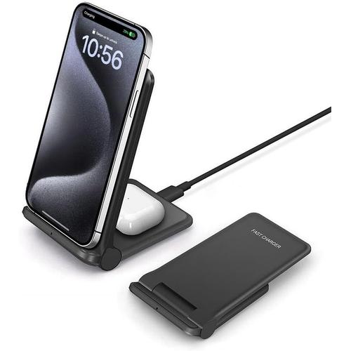 Chargeur À Induction 2 En 1 , Chargeur Sans Fil 20w Pliable Station De Charge Pour Iphone 15 Pro/14 Pro/13/12/11 Pro Max/Xs/Xr/X/8; Samsung Galaxy S23/S22/S21/S20 Ultra/S10/S9; Note 20/10/9/8