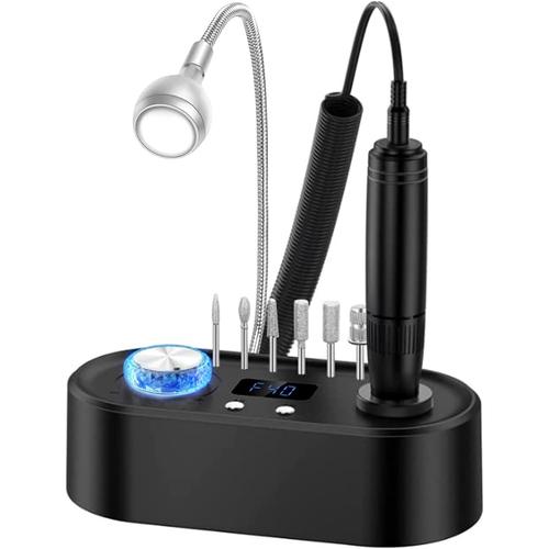 Ponceuse Pour Ongles Professionnelle 40000 Rpm, Lime A Ongle Electrique Avec Lampe Led Usb Et 6 Embouts, Ponceuse À Ongles Pour Gel Acrylique,Manucure Et Pédicure Pour Salon/Maison(Noir) 