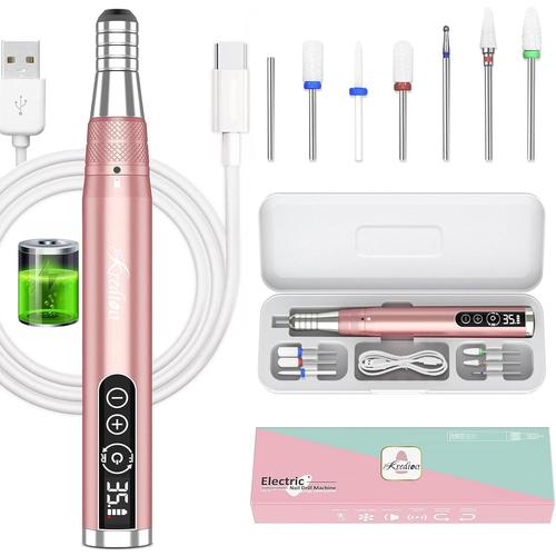 Ponceuse Ongles 35000 Tours Cordless Avec Affichage Led 6 Embouts Céramic Lime À Ongles Electrique Pour Rerirer Vernis/Gel 