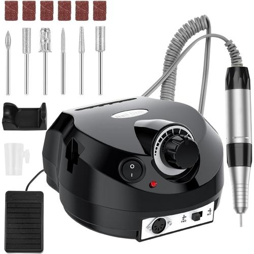 Ponceuse Pour Ongles Professionnel, 30000rpm Ponceuse Manucure, Lime A Ongle Electrique Pour Manucure Pédicure Avec 6 Embouts Pour Retirer Vernis/Gel Pour Domicile Et Salon, Noir 