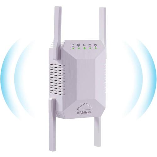 2024 dernier répéteur WiFi Double Bande (5 GHz / 2,4 GHz), amplificateur Internet, 4 antennes 360 ° WiFi Range Extender avec Port Ethernet Configuration Rapide