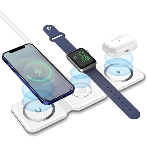 Chargeur Induction 3 En 1, Mag-Safe Chargeur Pour Iphone 15 14 13 12 11, Station De Charge Pour Apple Watch 9/8/7/6/Se/5/4/3/Ultra 2, Chargeur Sans Fil Pour Air Pods Pro 2 3