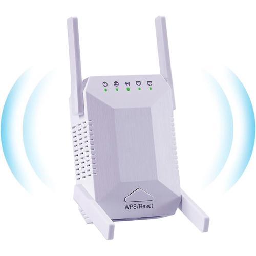 2024 dernier répéteur WiFi Double Bande (5 GHz / 2,4 GHz) avec Port Ethernet Configuration Rapide, amplificateur Internet, 4 antennes 360 ° WiFi Range Extender