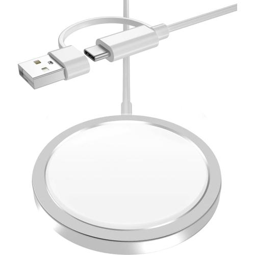 Chargeur Magnétique Sans Fil Avec Adaptateur Usb C,Chargeur Qi Charging Rapide Pour Iphone 15 14 13 12 Pro Max Mini,14,Se Xr Xs,Airpods,Samsung Galaxy S24 S23 S22,Z Fold Flip 4 5 Plus Ultra