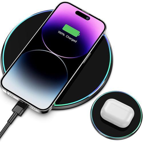 Chargeur Sans Fil Rapide, Chargeur Induction 15w Charging Pad Pour Iphone 14 Pro Max/13/12/11/Xs Max/Xr/Xs/X/8,Samsung Galaxy S22/S21/S10/S9/S8/Note 20/10/9/8, Airpods 2/3/Pro,Huawei,Xiaomi