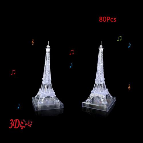Bon66 3d Cristal Clair Flash Musique Tour Eiffel Puzzle Puzzle Bloc De Construction Modèle Kit Jouets Éducatifs Cadeau Pour Les Enfants
