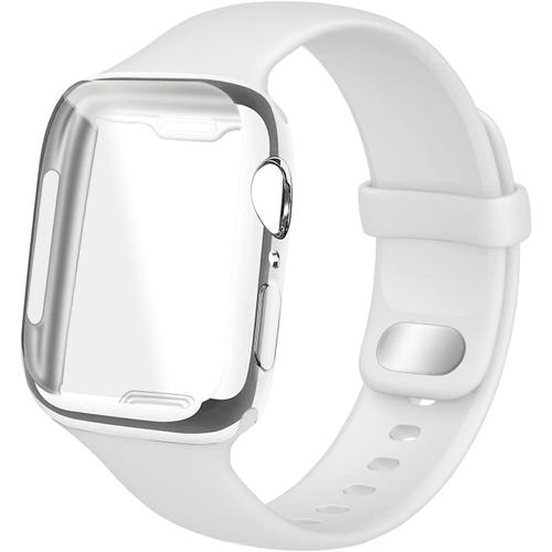 Bracelet En Silicone Avec Étui De Protection D'écran Compatible Avec Apple Watch Strap 38/40/41mm 42/44/45mm, Homme Femme Bracelet Souple Pour Iwatch Series 7 6 5 4 3 2 1 Se [38mm Blanc]