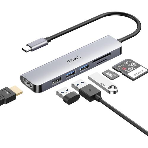 Adaptateur USB C¿ 6 en 1 Hub USB C HDMI 4K, Ports USB 3.0, Lecture de Carte SD/TF, Adaptateur Multiport Compatible avec MacBook Pro/Air, Mac M1,iPad Pro, Dell XPS Appareils Type-C...