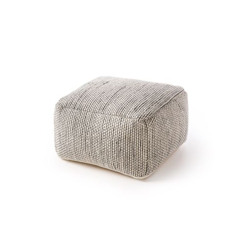 Pouf En Laine Fait Main Rocco Beige/Noir 55x55x30 Cm - Tapis Nature