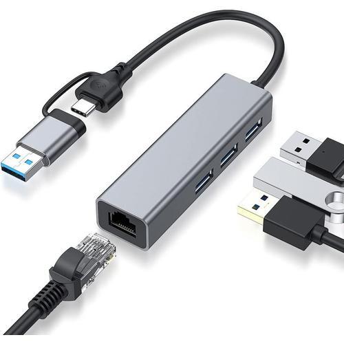 Adaptateur USB C, Hub USB C, Hub USB C Ethernet, Ports USB 3.0, RJ45 Ethernet, Hub USB C Gigabit Ethernet, Lecture de Carte SD/TF, pour MacBook Air/Pro M1, iPad Pro, Windows, Switch