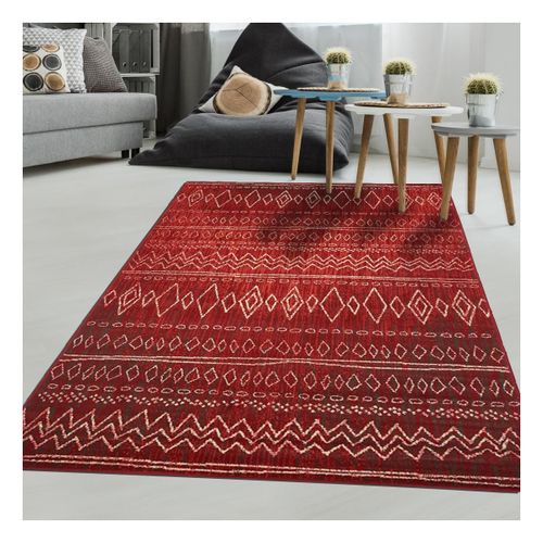 Tapis Berbère 140x200 Tissé Motifs Tribaux Lyn1 Berbi Rouge