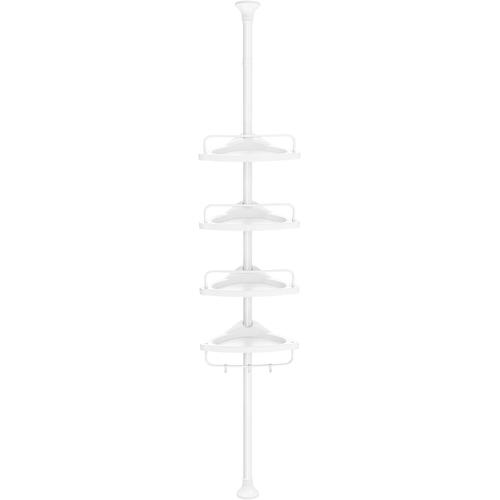 Blanc étagère de Douche Réglable en Hauteur, 4 Niveaux, étagère d'angle Télescopique, Hauteur 85 à 305 cm, Rangement de Salle de Bain, Blanc BCB001A