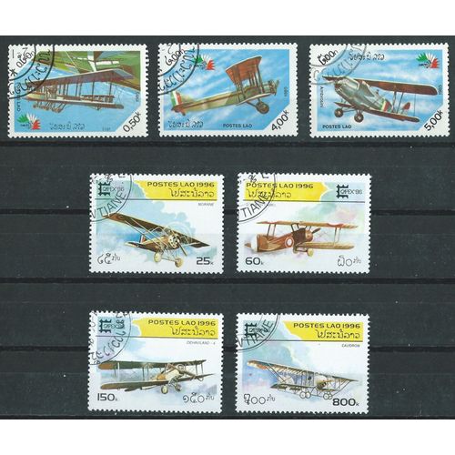Timbres Laos Lot De 7 Oblitérés Avions Années 80/90