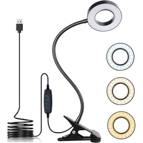 Blanche Lampe De Bureau Led À Clipser Avec Port De Chargement Usb, Protection Des Yeux, 3 Couleurs, 10 Luminosité, Intensité Variable, 360 °, Flexible Pour Enfants, Ordinateur Portable, Bureau