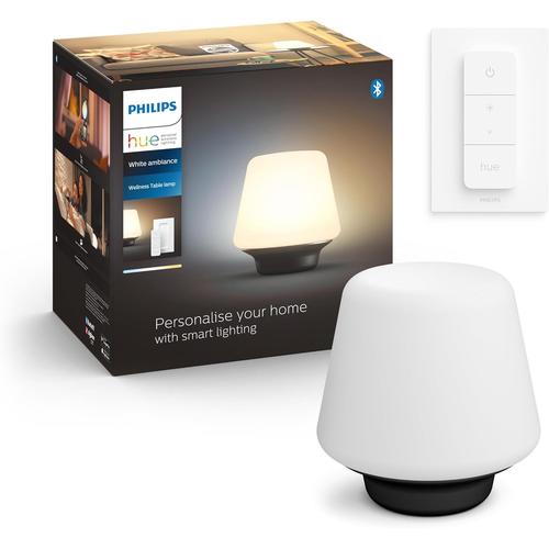 Blanc Philips White Ambiance WELLNESS Lampe à poser 1x9.5W - Blanc (télécommande incluse), compatible Bluetooth, fonctionne avec Alexa, Google Assistant et Apple Homekit