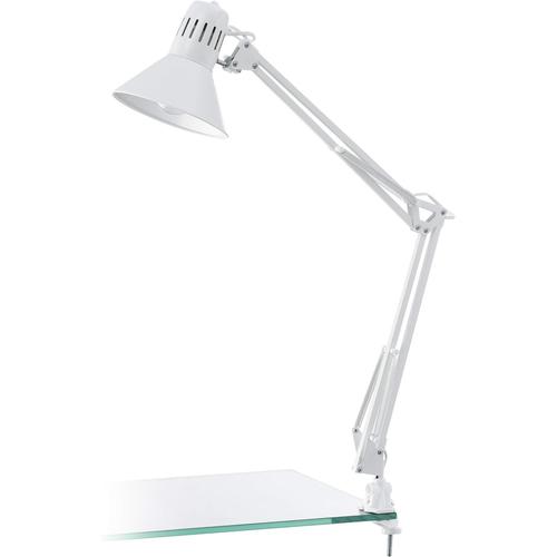 Blanc Lampe De Bureau À Pince Firmo, Lampe De Table De Chevet Vintage, Industrielle, Rétro, Luminaire En Acier Et Plastique Blanc Brillant Avec Interrupteur, Douille E27