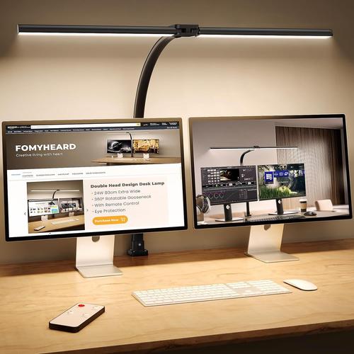 Noir Lampe De Bureau Led Puissante De Double Source, 24w 80cm Bureau Pince D'architecte, 5 Luminosité 5 Températures Couleur,Protection Yeux Ecran Pc Pour Design,Lecture,Dessin