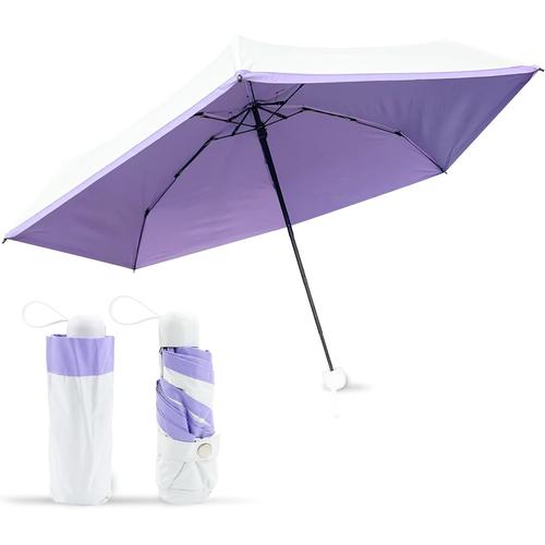 Blanc et Violet Parapluie pliant de voyage Protection UV Parapluie léger Parapluie de voyage Mini parapluie de poche Sac à main Petit parapluie Parapluie portable imperméable pour femmes hommes
