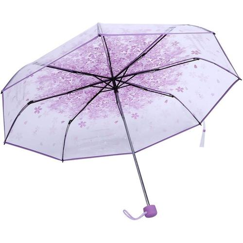 Parapluie, 1 Parapluie Pliable Transparent À La Mode Princesse Avec Fleurs De Cerisier Quatre Couleurs, Mauve Clair