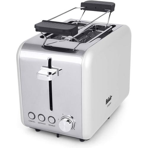 Blanc. Calypso Grille-pain pour 2 tranches de toast, grille-pain en acier inoxydable avec fonction décongélation, réchauffage et arrêt, ramasse-miettes amovible, 6 niveaux de brunissage, blanc - 850 W