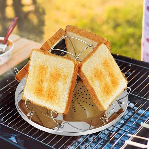 4 Tranches Toast Plateau, Pliante Grille-Pain Chromé Grille Pain Gaz de Camping Toast Rack Accessoires de Camping pour Extérieur, Pique-Nique, Famille, Camping