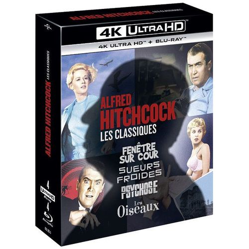 Alfred Hitchcock, Les Classiques : Fenêtre Sur Cour + Sueurs Froides + Psychose + Les Oiseaux - 4k Ultra Hd + Blu-Ray