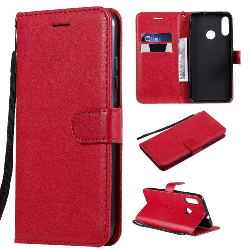 Flip Étui Pour Motorola Moto E6 Plus Cuir De Haute Qualité Couleur Solide Classique Étui De Téléphone Portefeuille D'affaires Avec Fente Pour Carte - Rouge