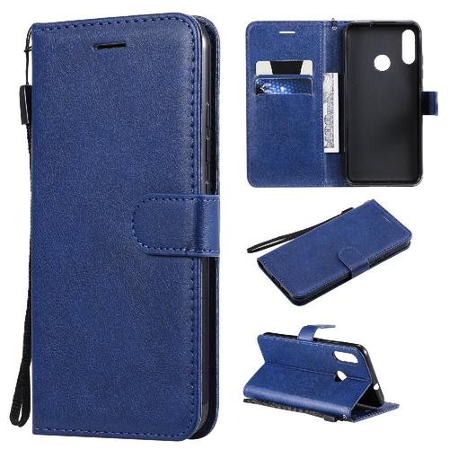 Flip Étui Pour Motorola Moto E6 Plus Étui De Téléphone Portefeuille D'affaires Avec Fente Pour Carte Couleur Solide Classique Cuir De Haute Qualité - Bleu