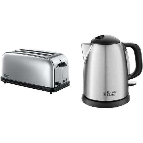 Toaster Grille Pain 1600W, 2 Longues Fentes, Chauffe Viennoiserie - Victory & Bouilloire Compacte 1L, Ebullition Rapide, Filtre Anti-Calcaire Amovible, Lavable, Niveau d'Eau Visible